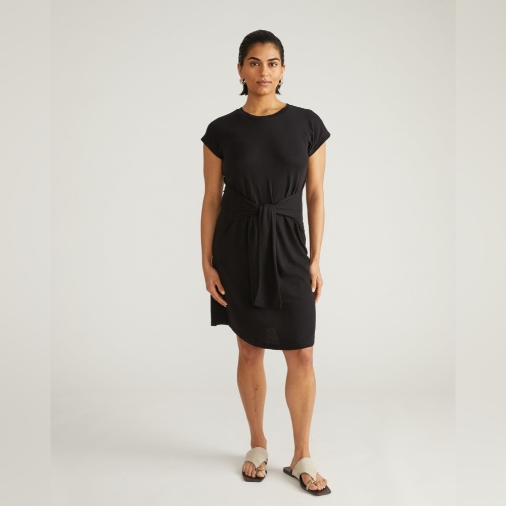 UNIVERSAL STANDARD Misa Jersey Dress Tie Waist Short Sleeve Black Size 6-8(2XS)